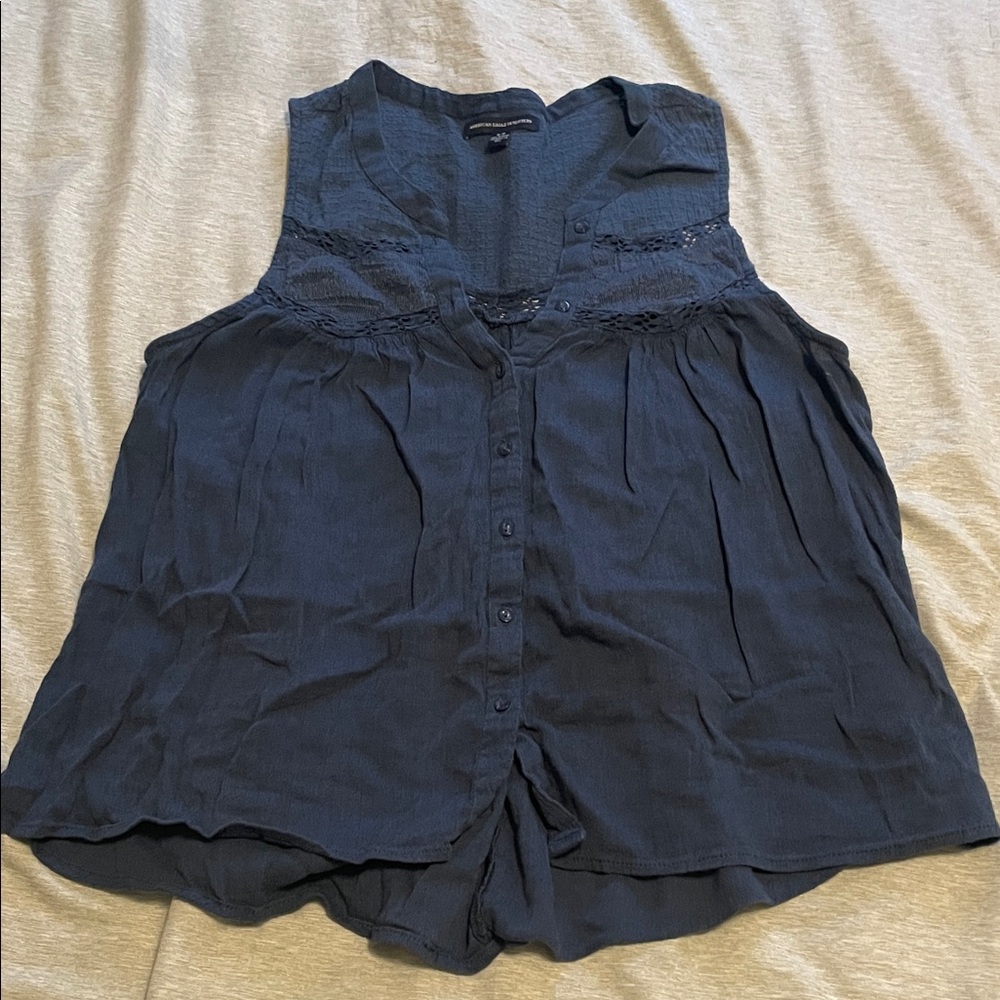 American Eagle Outfitters Dark Blue Button-Up Blouse